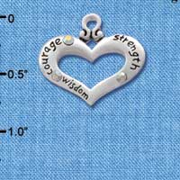 C2717 - Heart with 3 AB Crystals - Courage, Strength, Wisdom - Silver Charm